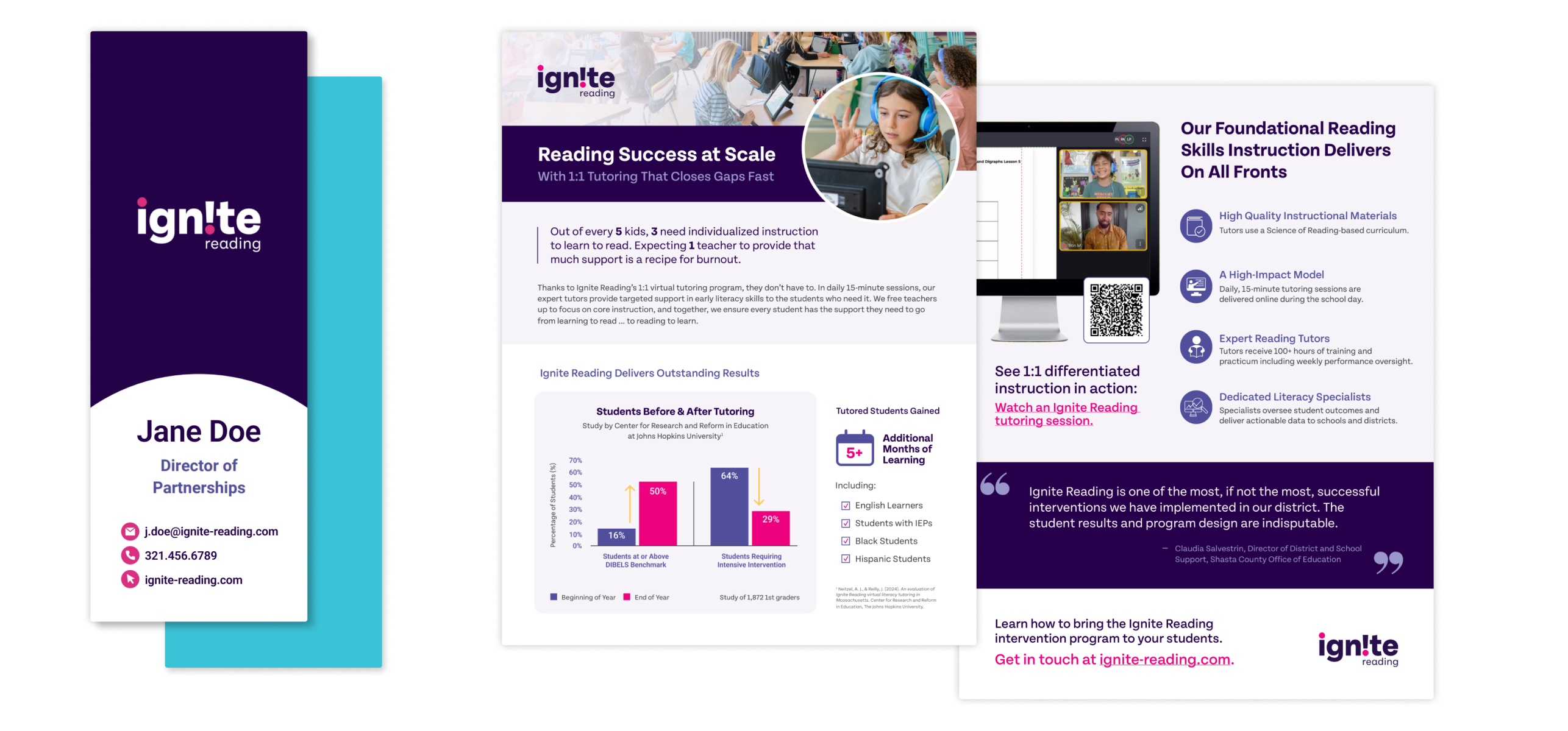 Ignite Reading Bookmark Business Cards and One-pager